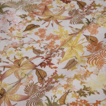 Κίτρινο Πορτοκαλί Floral Λινό